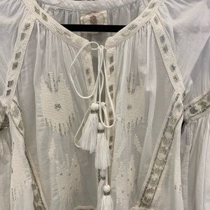 Muche Muchette white beaded and embroidered boho top with tassel ties size s/m